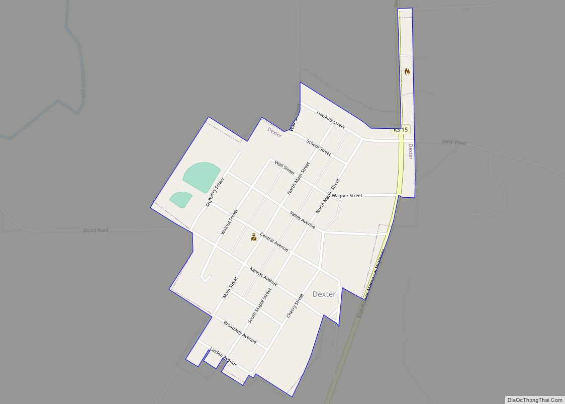Map of Dexter city, Kansas