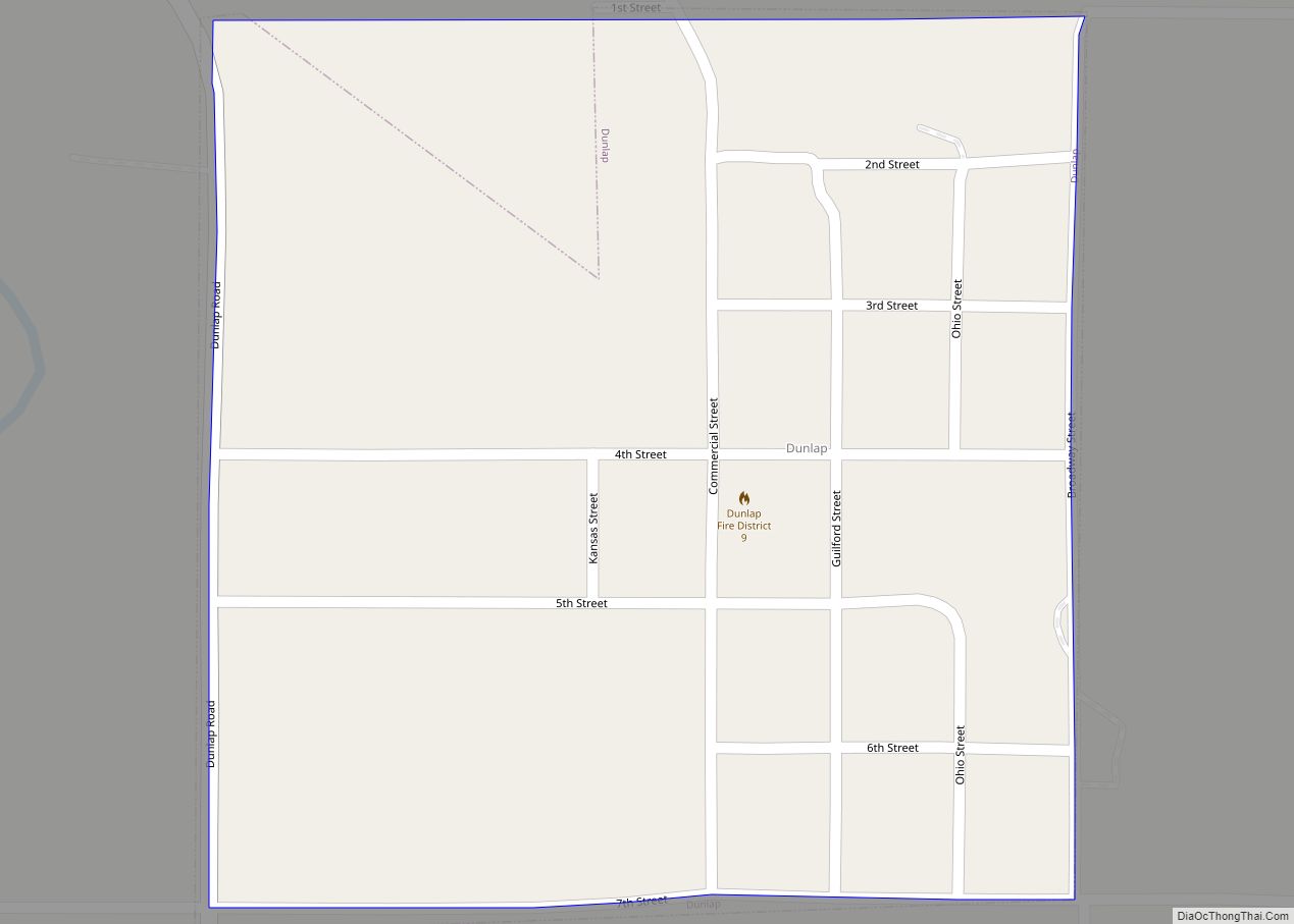 Map of Dunlap city, Kansas