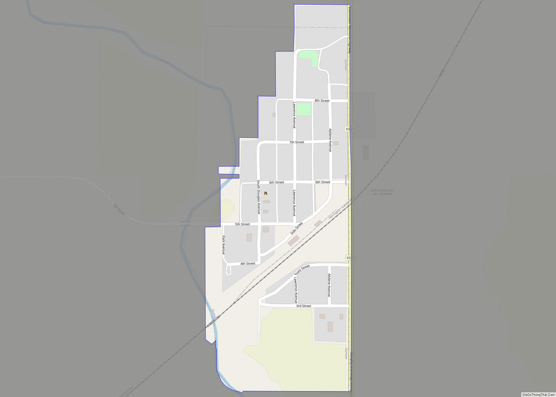 Map of Durham city, Kansas