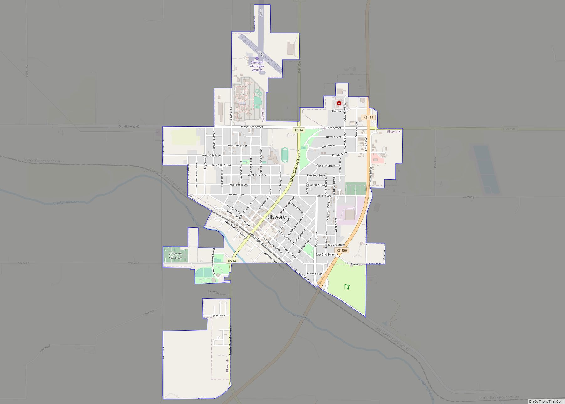 Map of Ellsworth city, Kansas