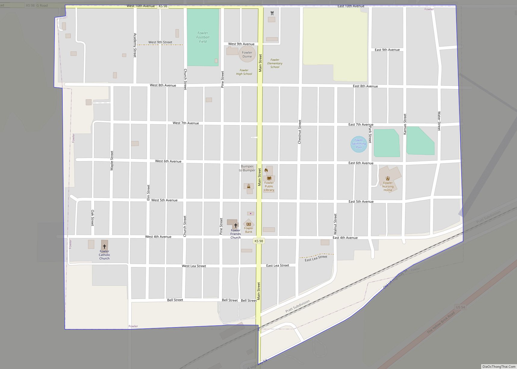 Map of Fowler city, Kansas