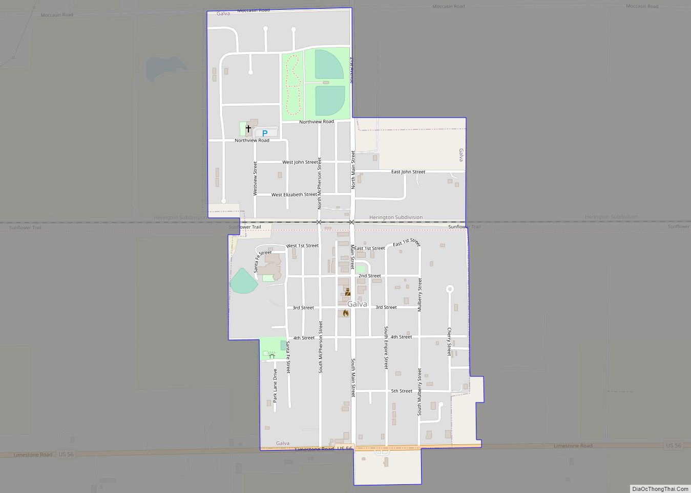 Map of Galva city, Kansas