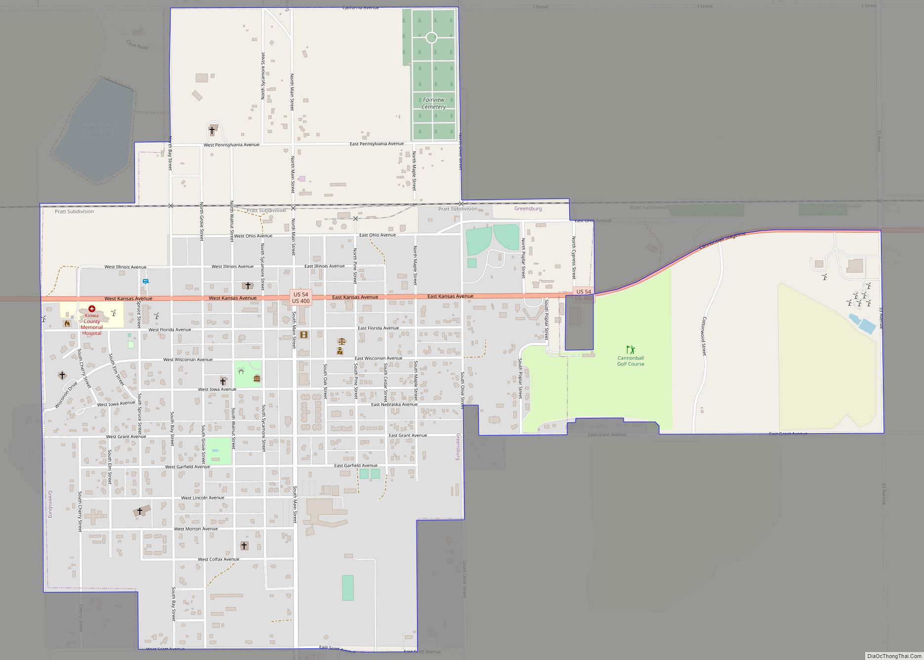 Map of Greensburg city, Kansas