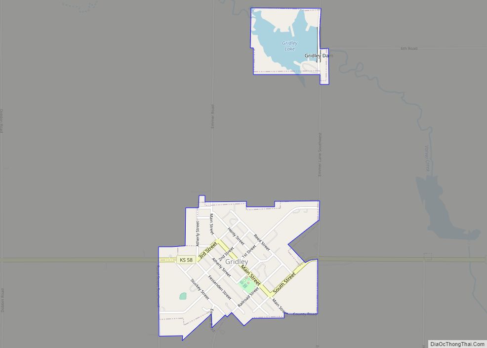 Map of Gridley city, Kansas