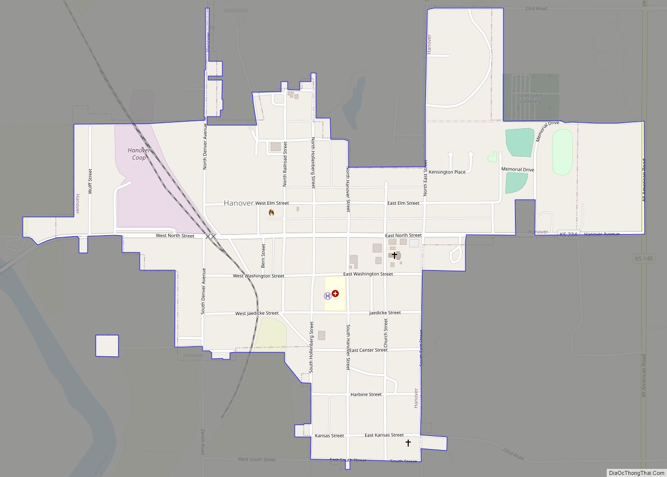 Map of Hanover city, Kansas