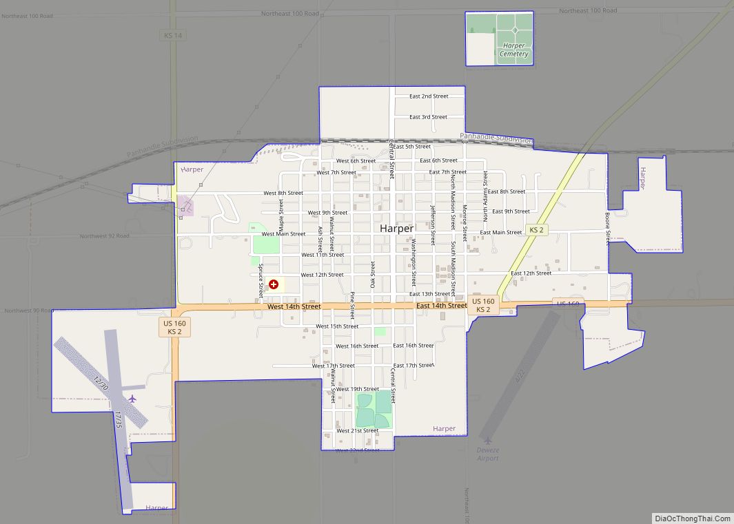 Map of Harper city, Kansas
