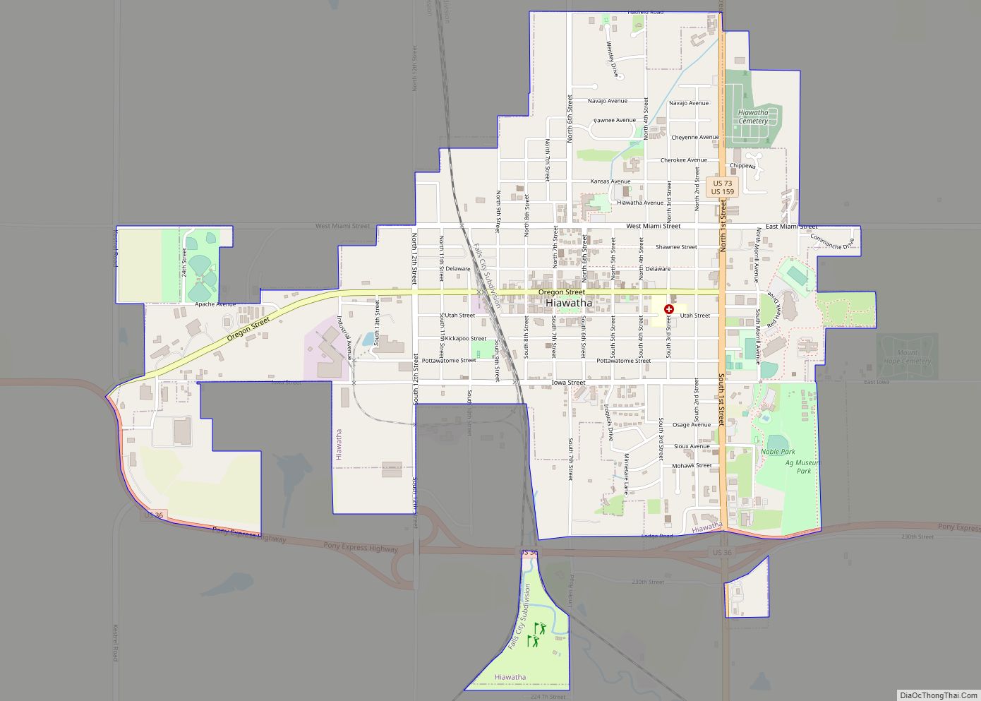 Map of Hiawatha city, Kansas