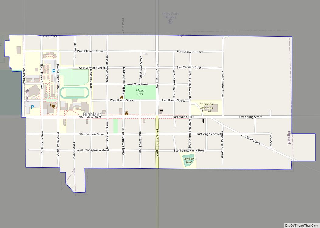 Map of Highland city, Kansas