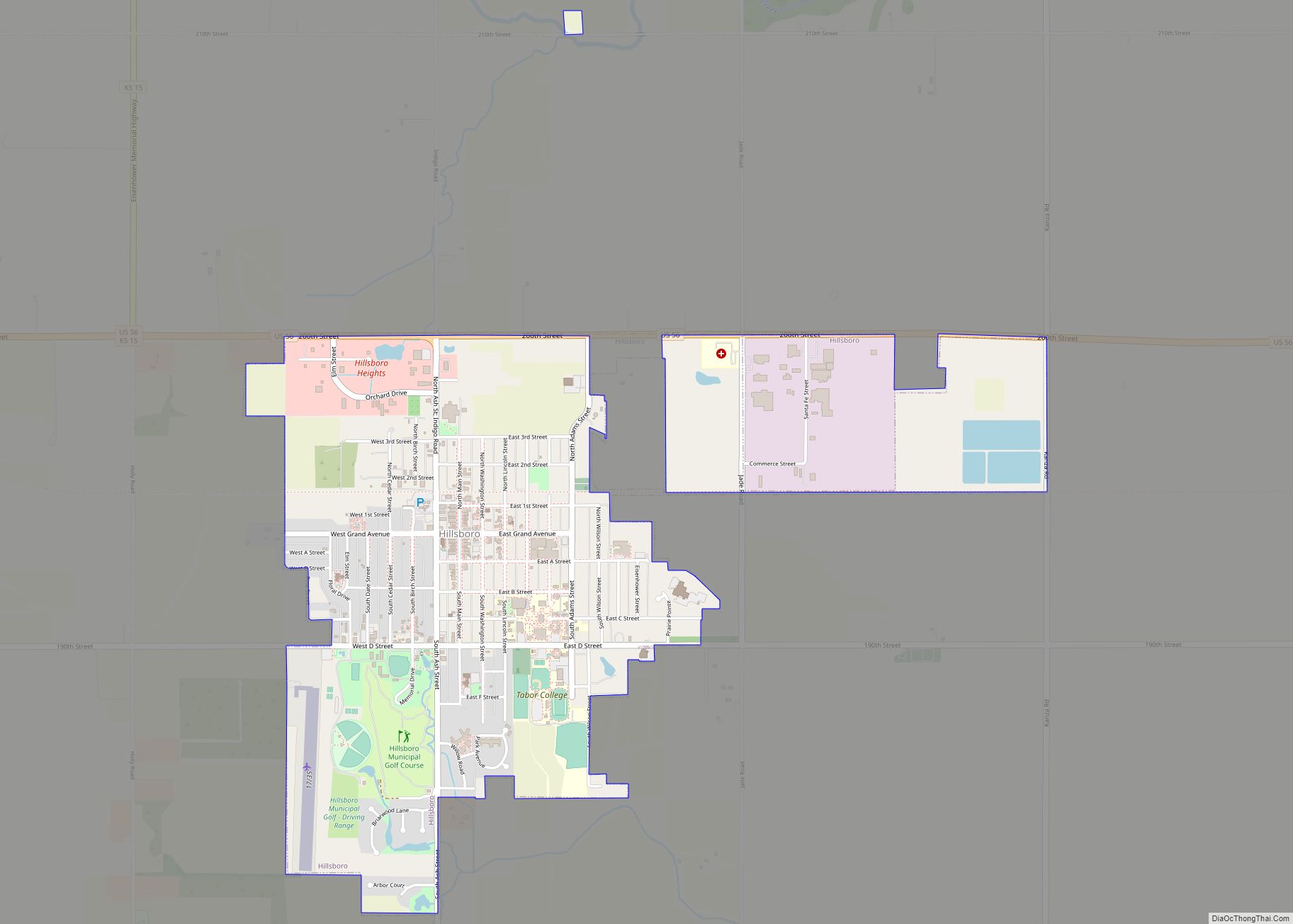 Map of Hillsboro city, Kansas