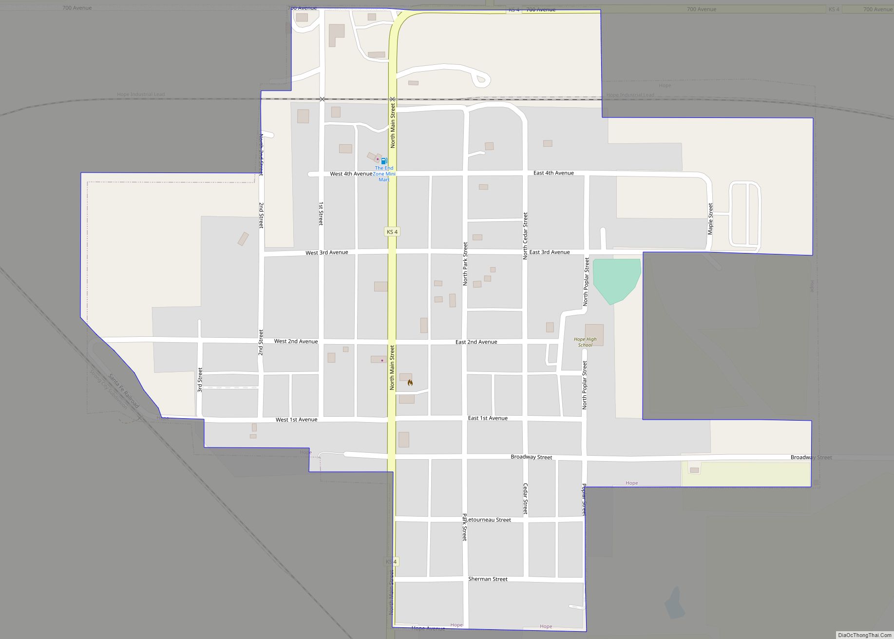 Map of Hope city, Kansas