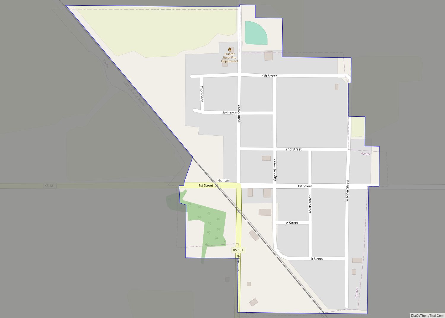 Map of Hunter city, Kansas