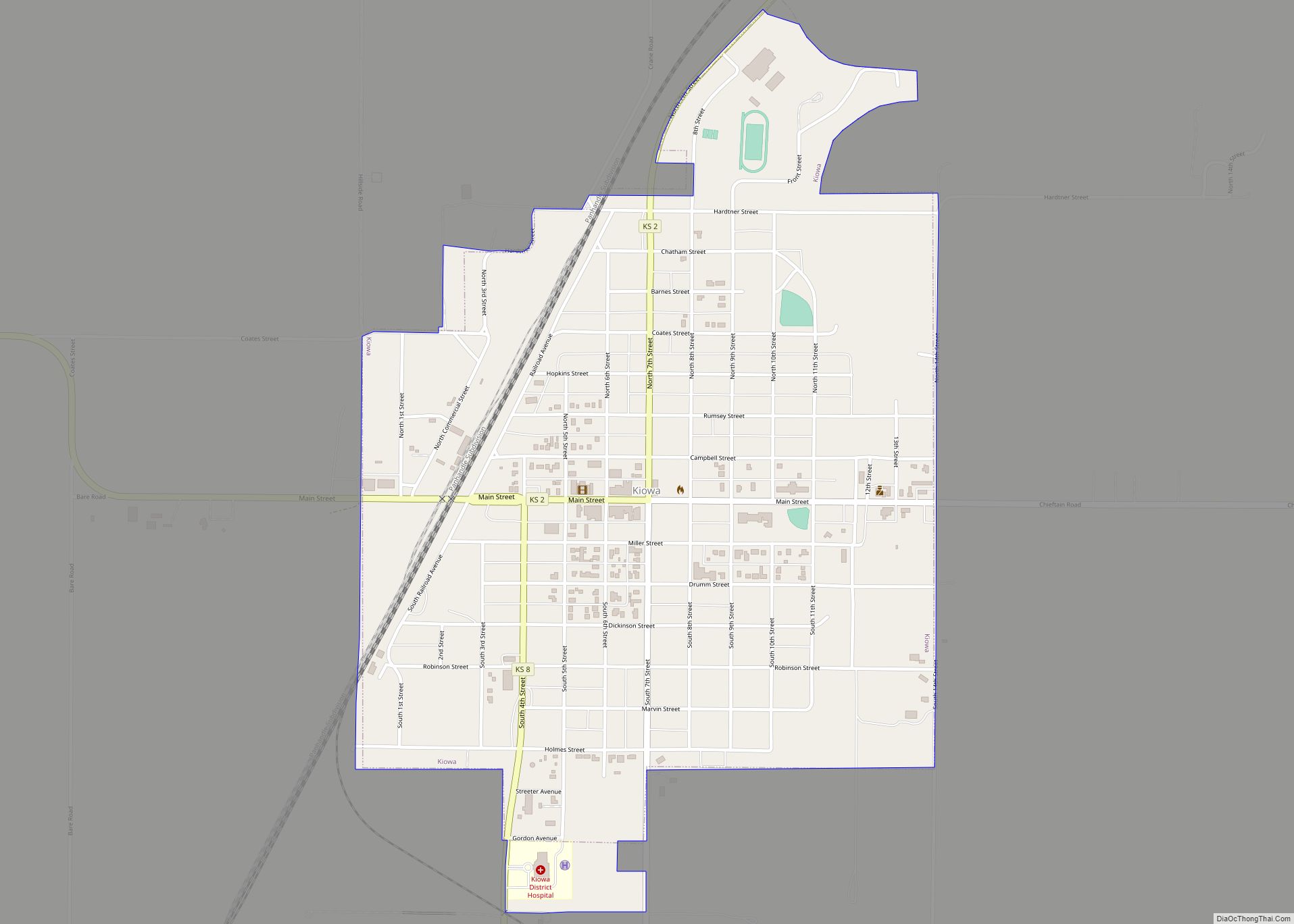 Map of Kiowa city, Kansas