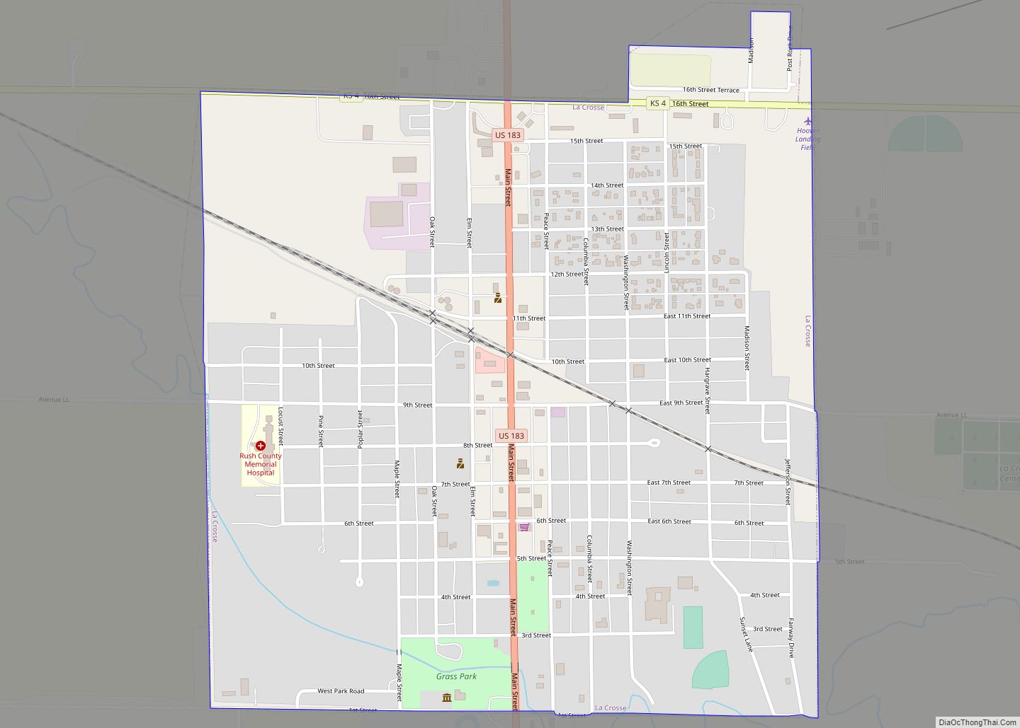 Map of La Crosse city, Kansas