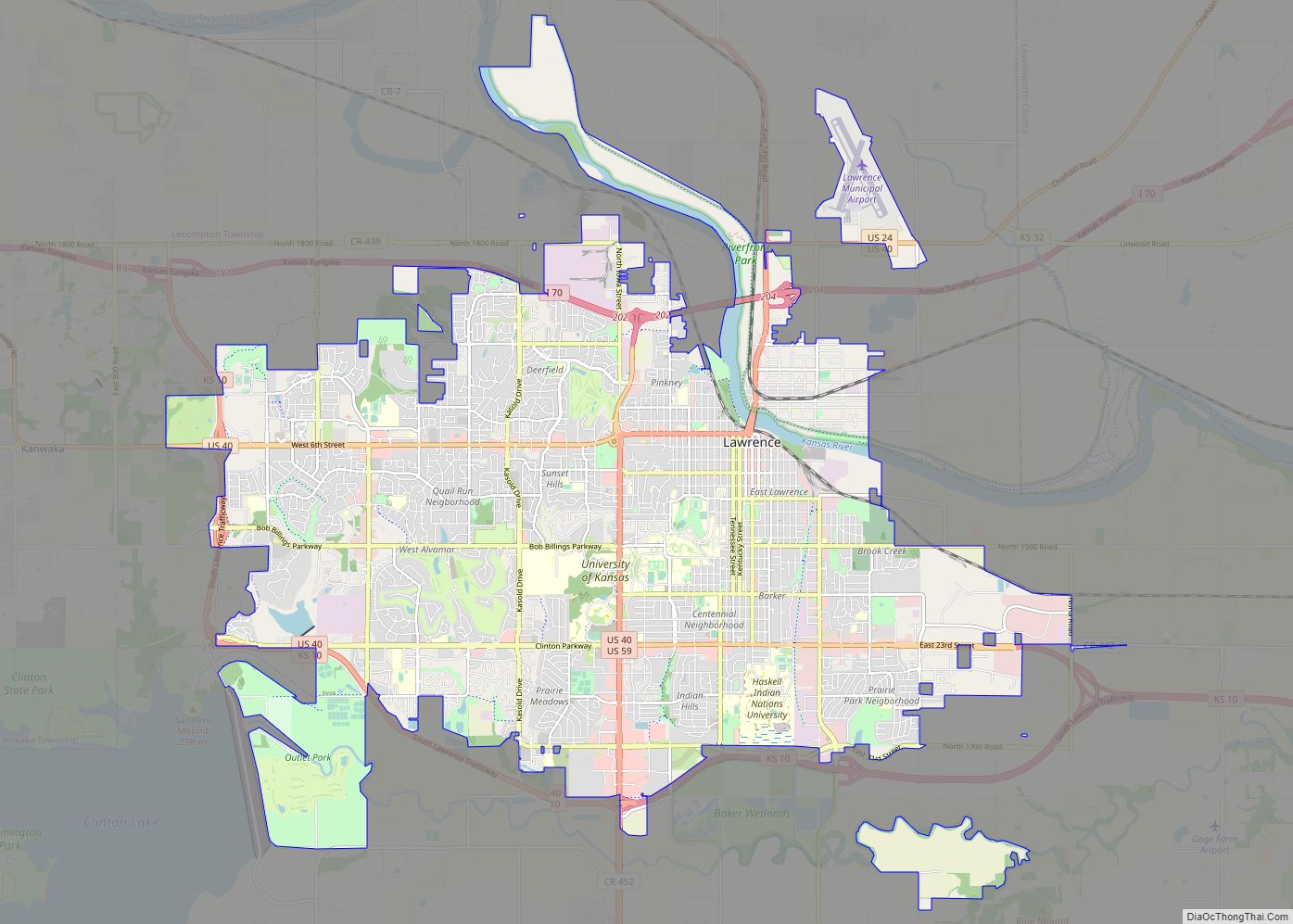 Map of Lawrence city, Kansas