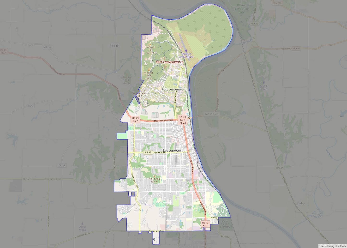 Map of Leavenworth city, Kansas