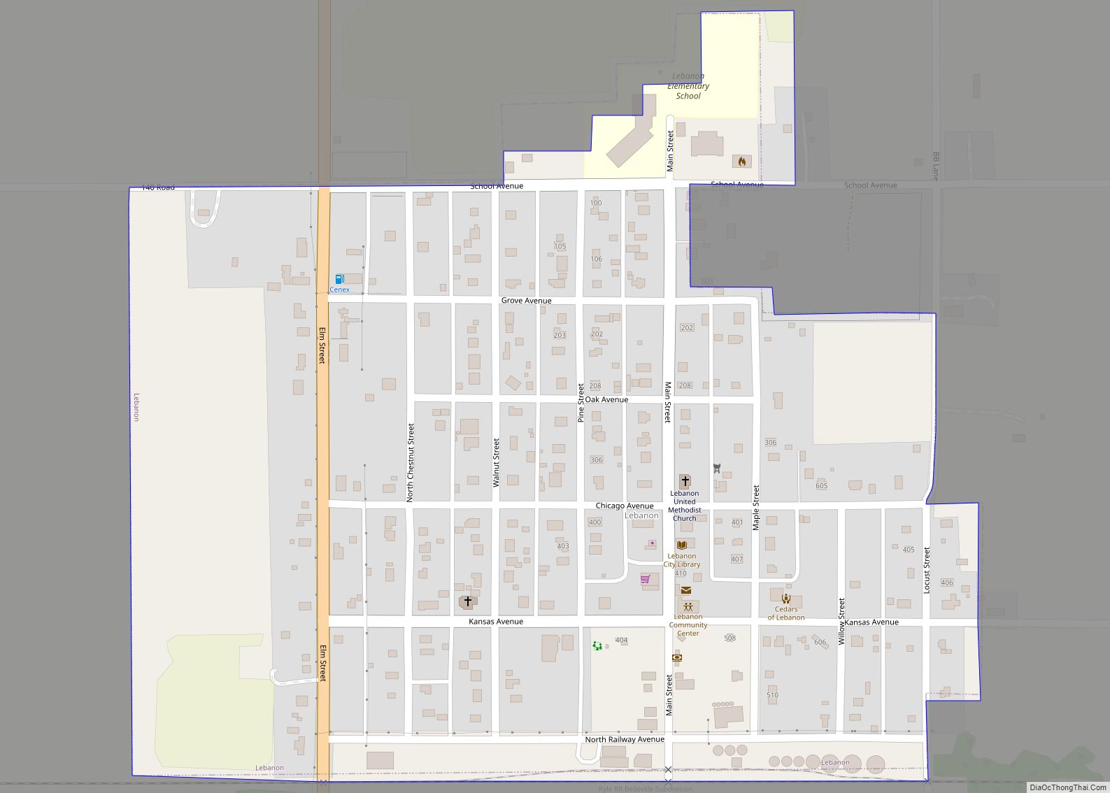 Map of Lebanon city, Kansas