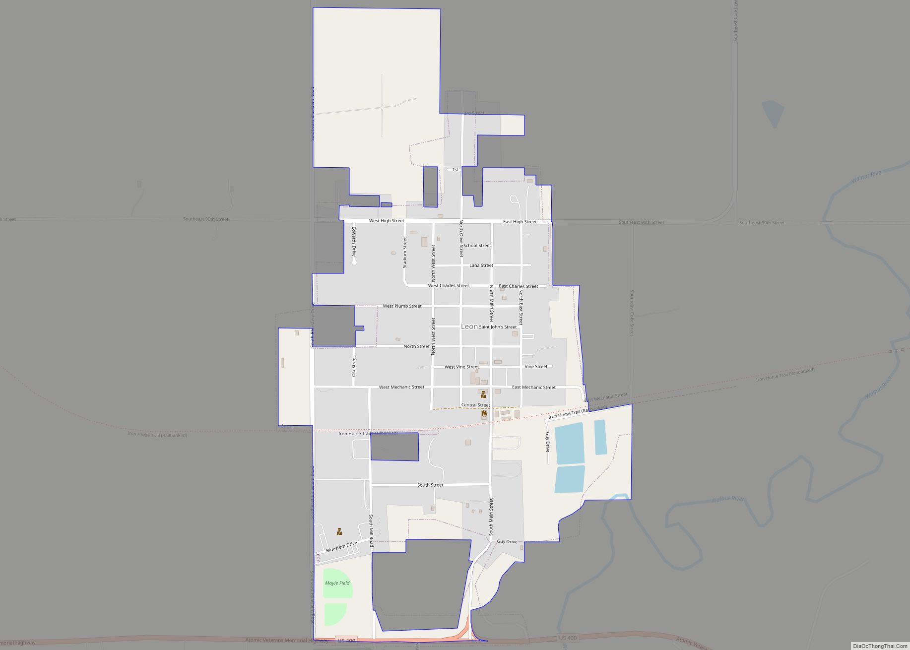 Map of Leon city, Kansas