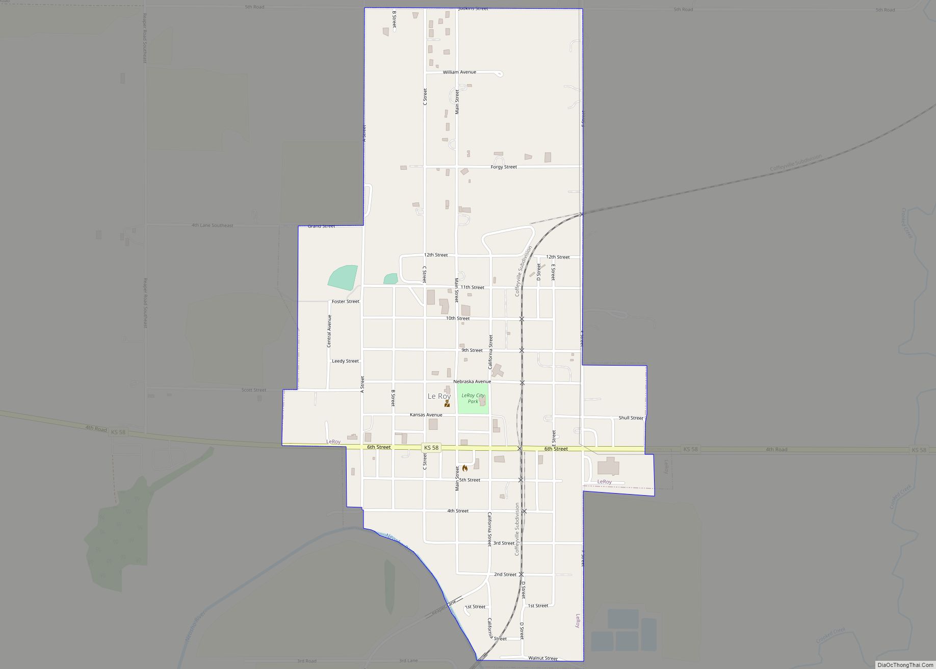 Map of LeRoy city, Kansas