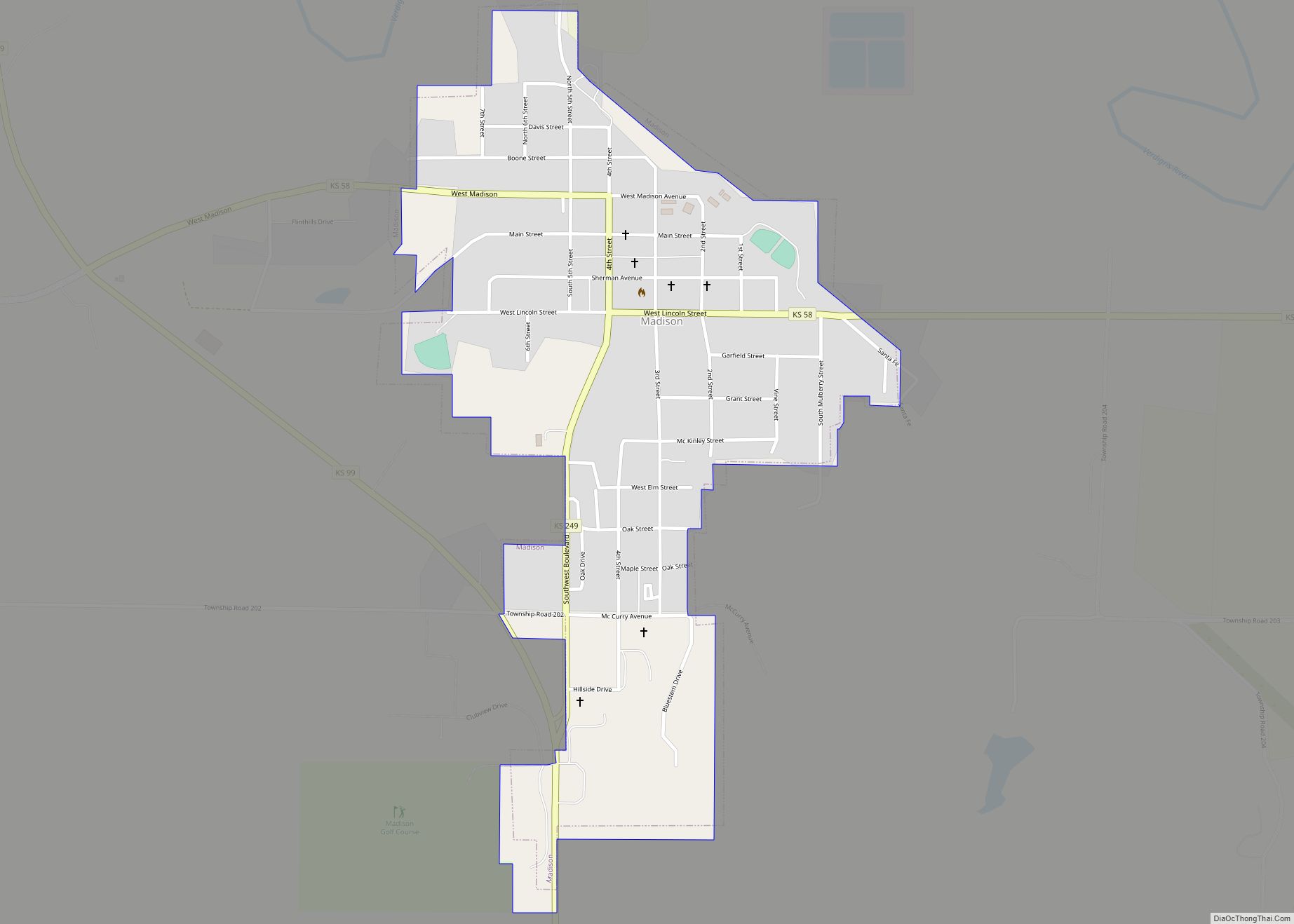 Map of Madison city, Kansas
