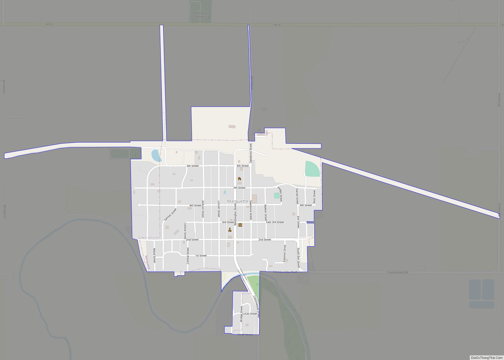 Map of Marquette city, Kansas