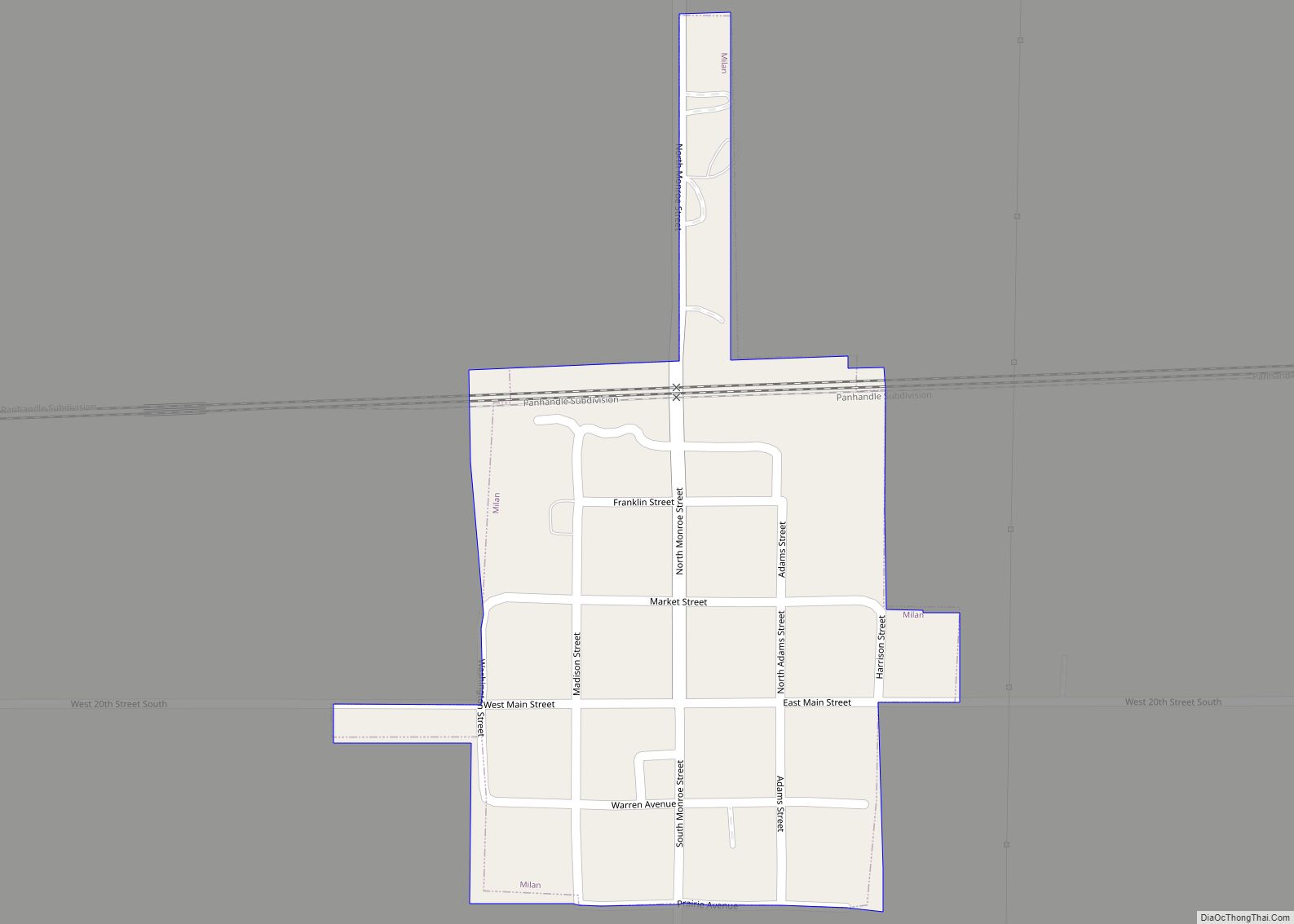 Map of Milan city, Kansas