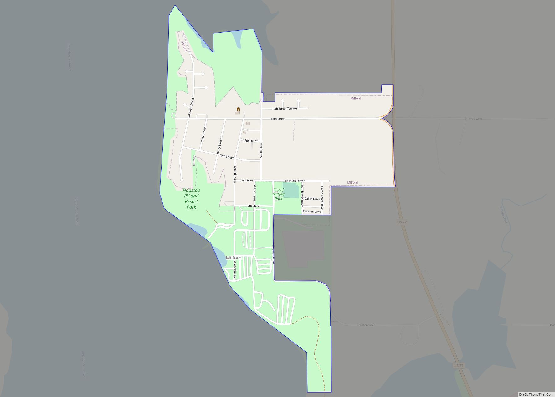 Map of Milford city, Kansas