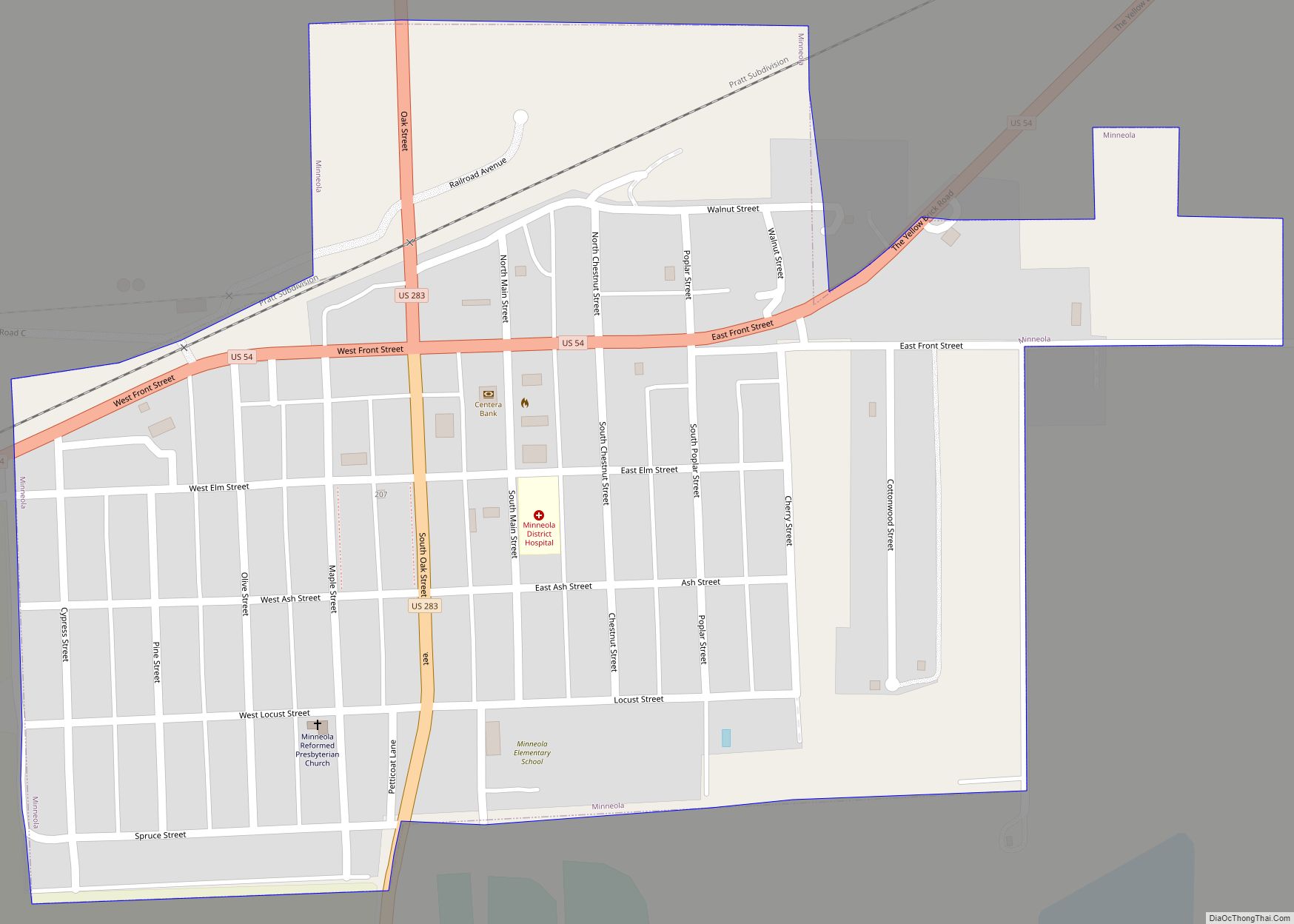 Map of Minneola city, Kansas