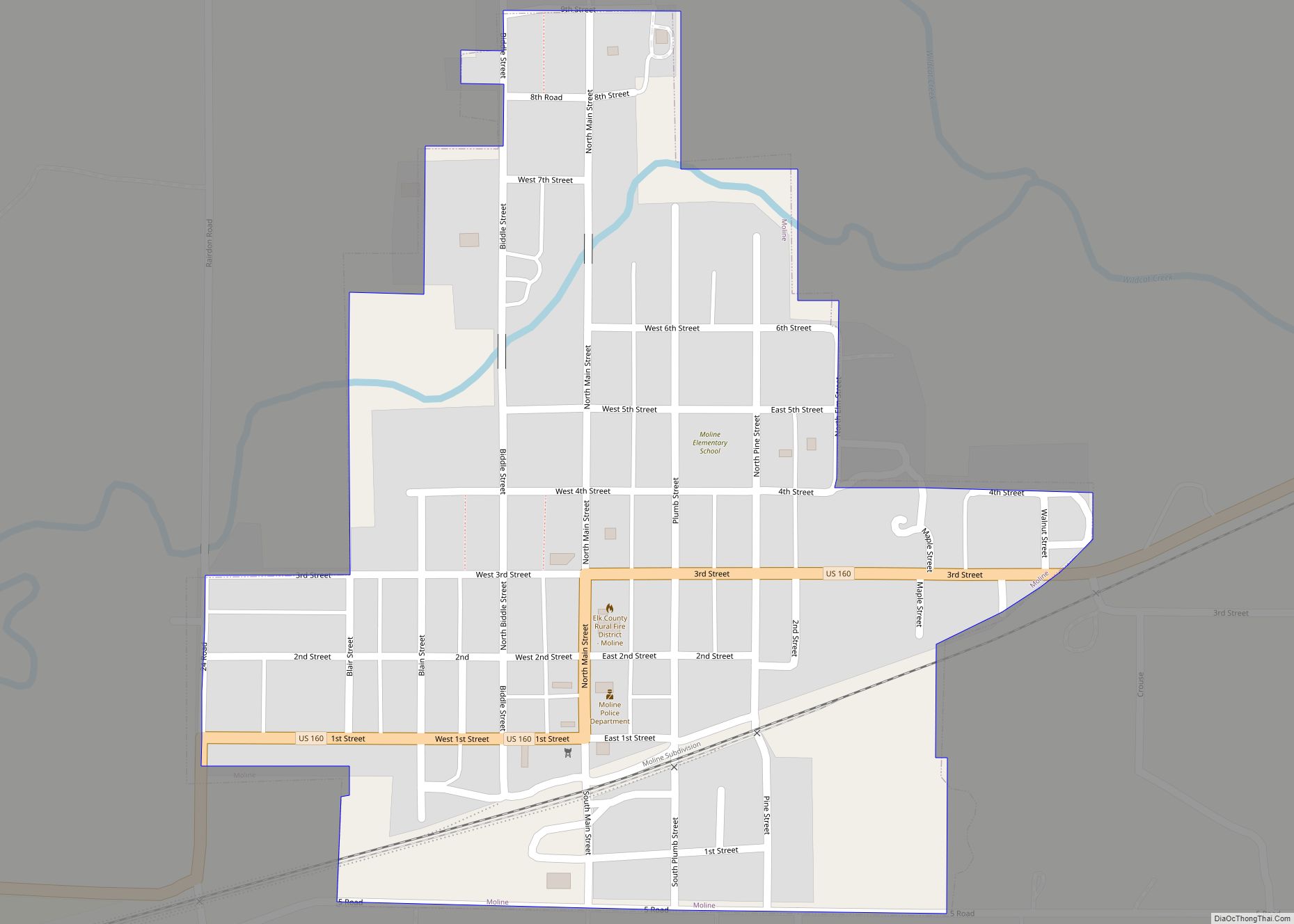 Map of Moline city, Kansas