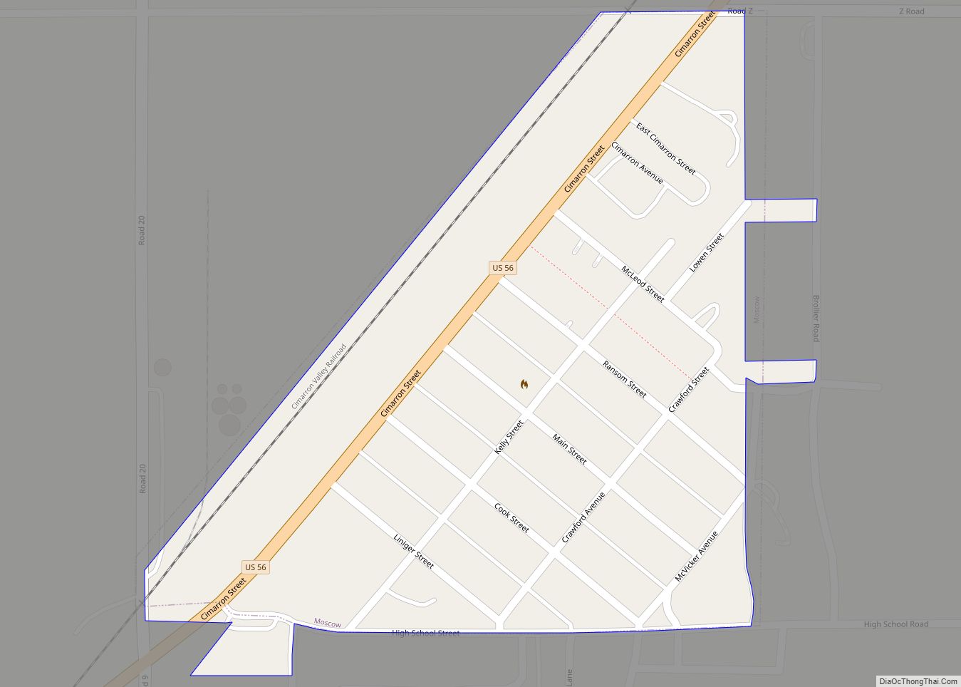 Map of Moscow city, Kansas