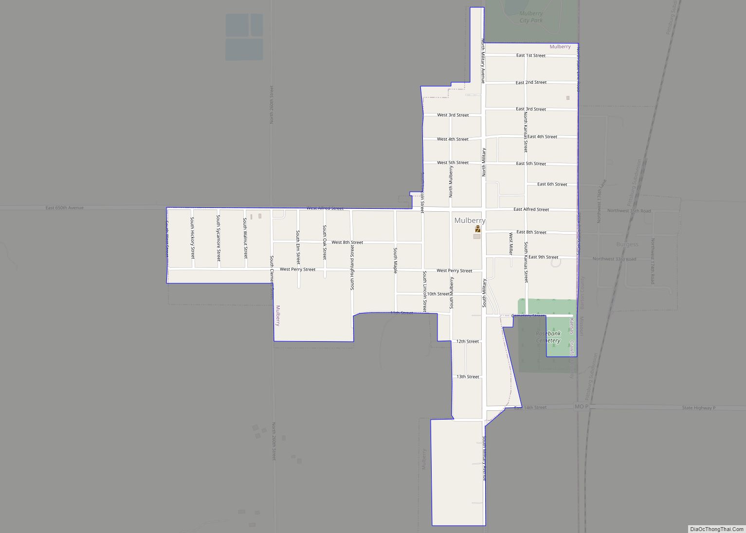 Map of Mulberry city, Kansas