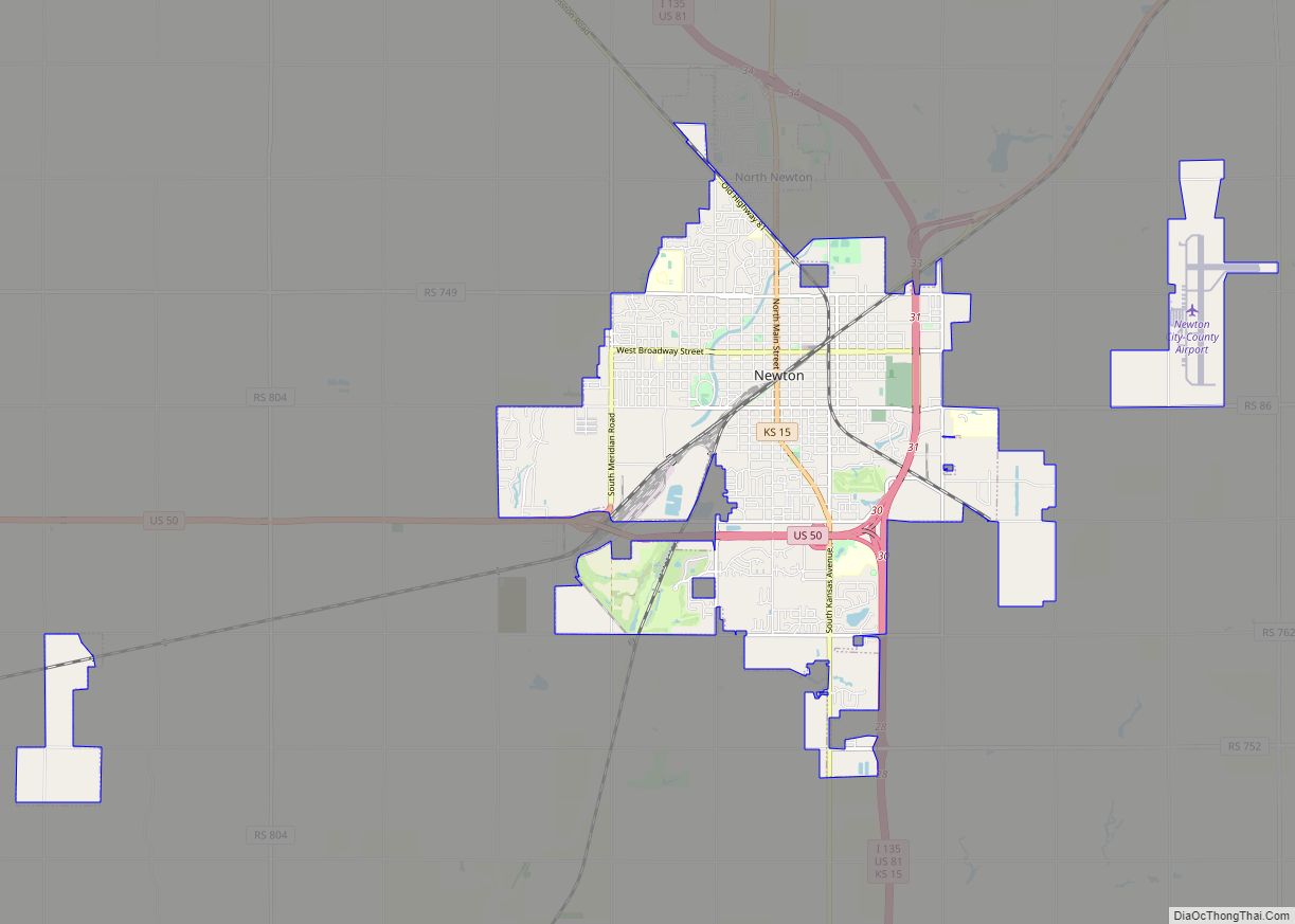 Map of Newton city, Kansas