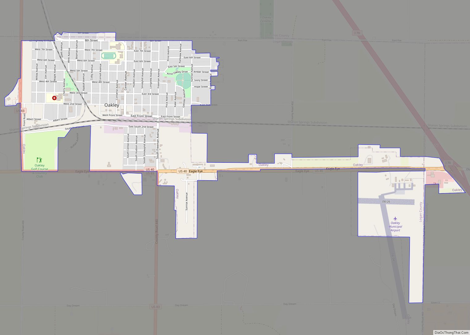 Map of Oakley city, Kansas