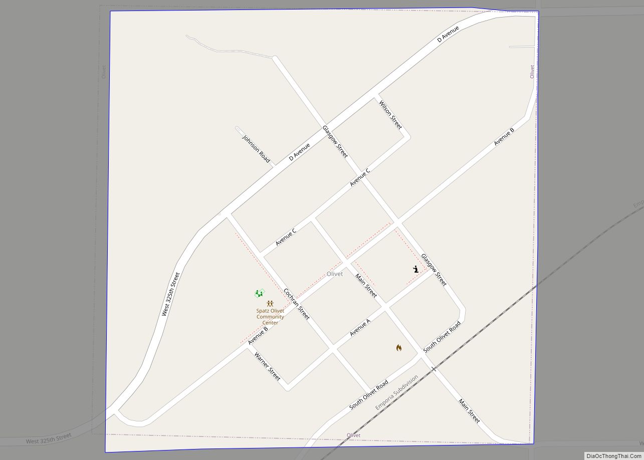 Map of Olivet city, Kansas