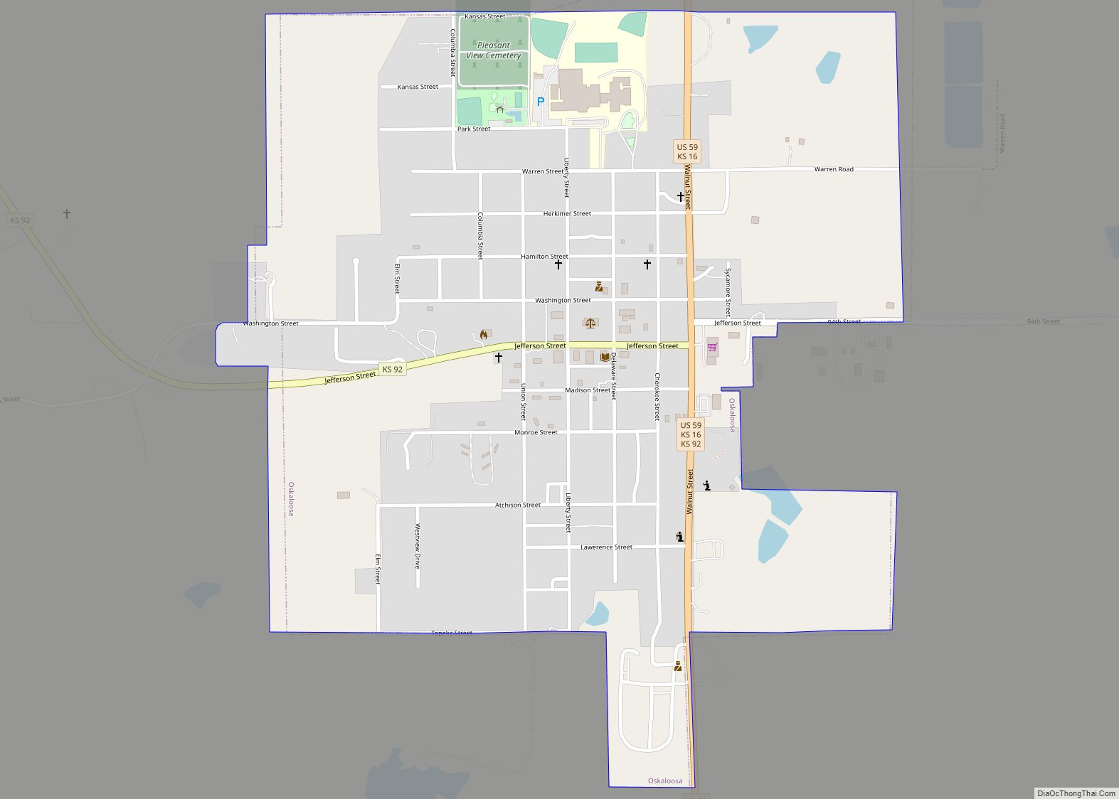 Map of Oskaloosa city, Kansas