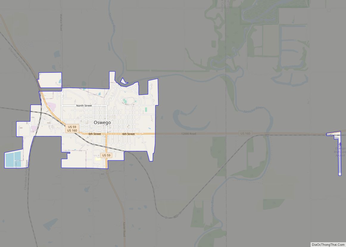 Map of Oswego city, Kansas