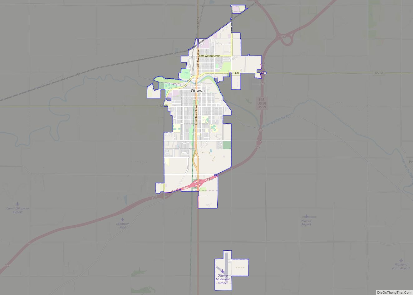 Map of Ottawa city, Kansas