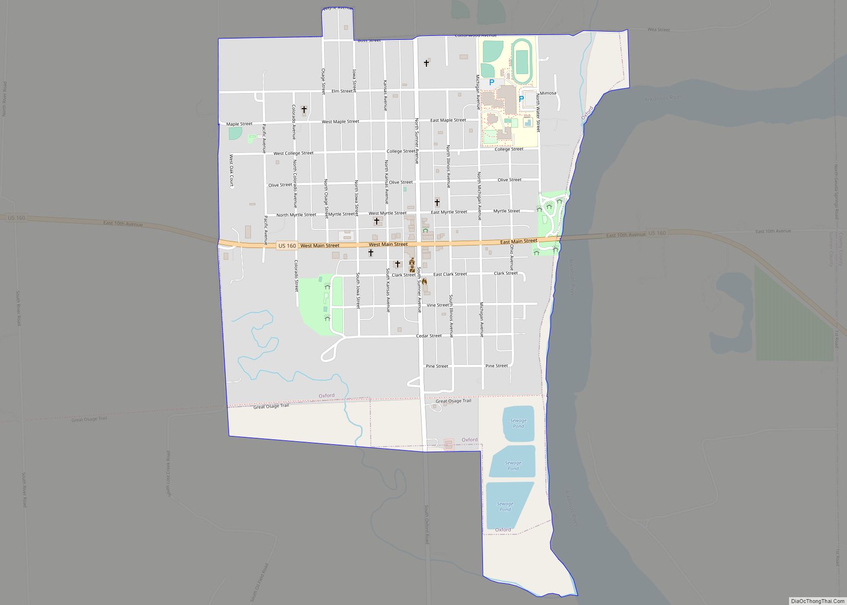 Map of Oxford city, Kansas