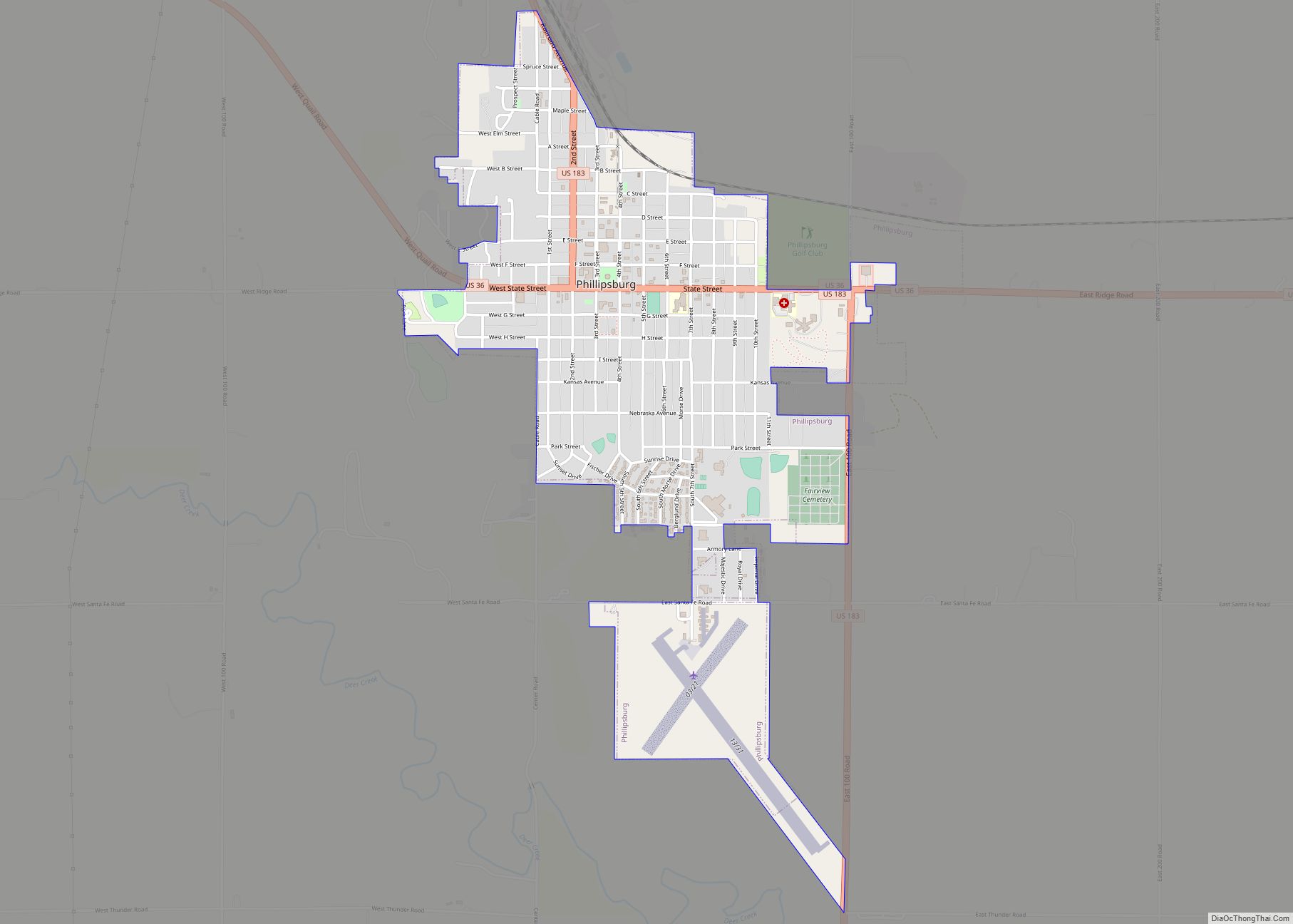 Map of Phillipsburg city, Kansas