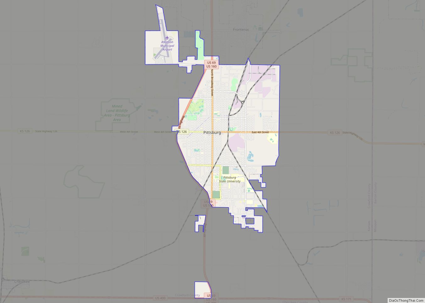 Map of Pittsburg city, Kansas