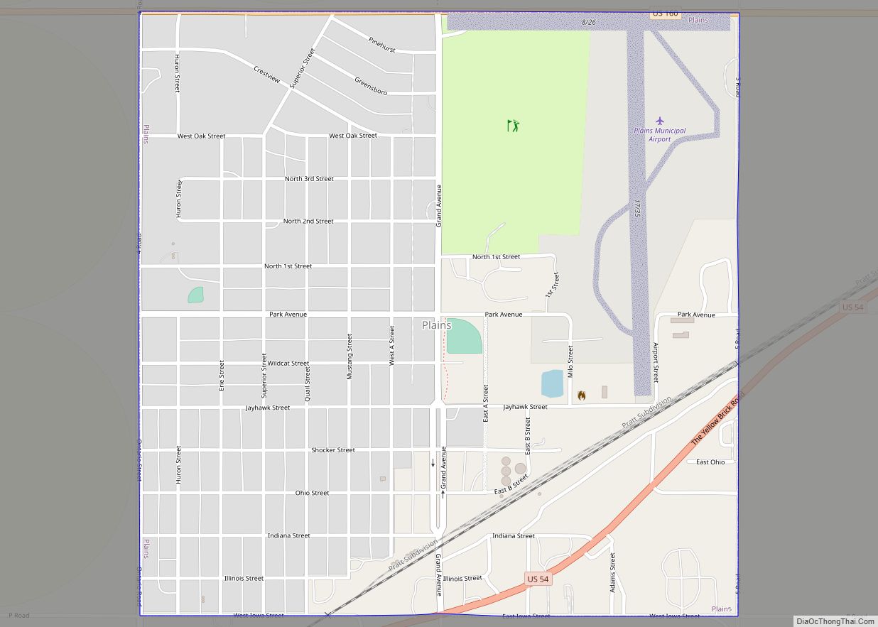 Map of Plains city, Kansas