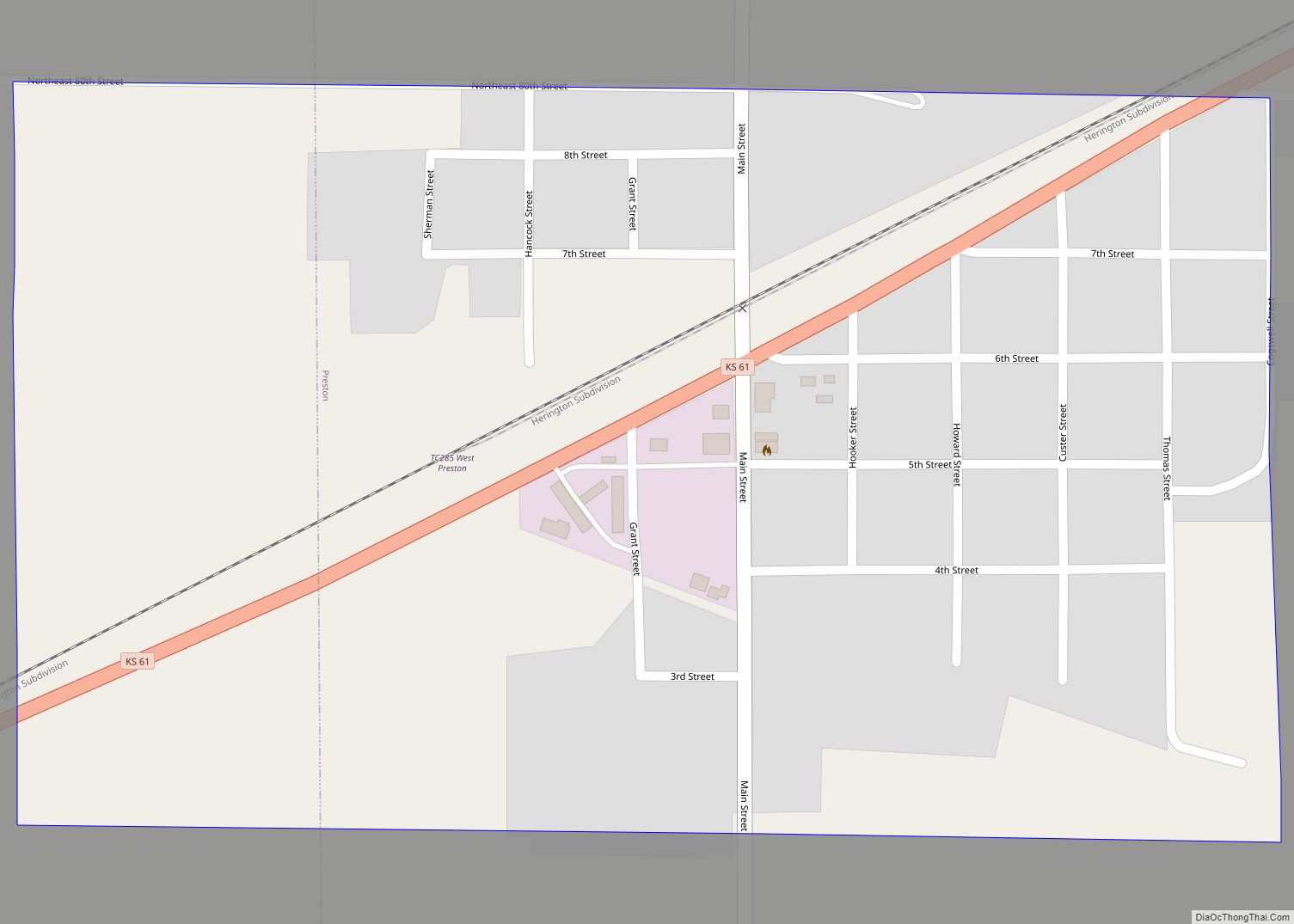 Map of Preston city, Kansas