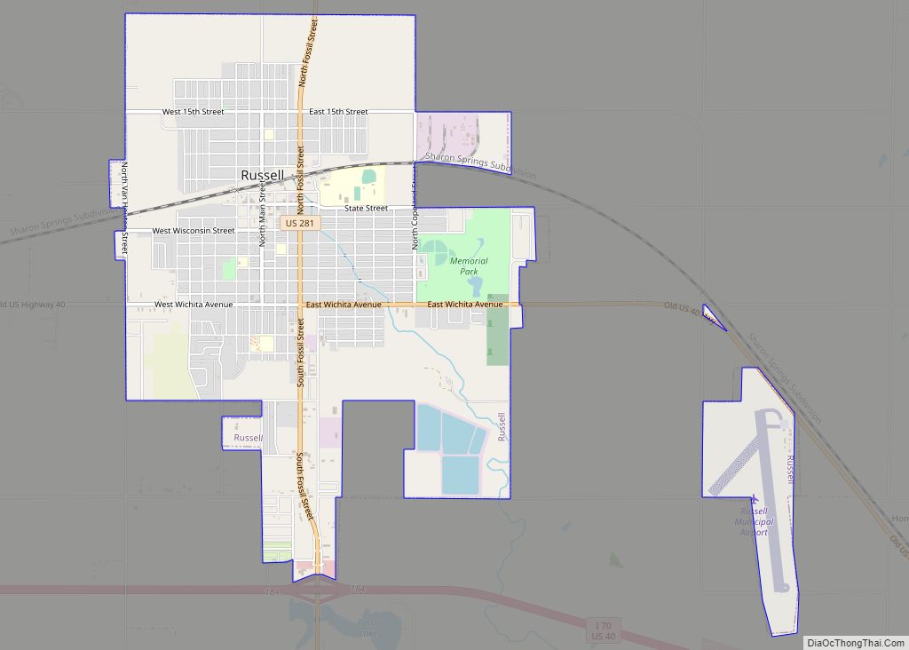 Map of Russell city, Kansas