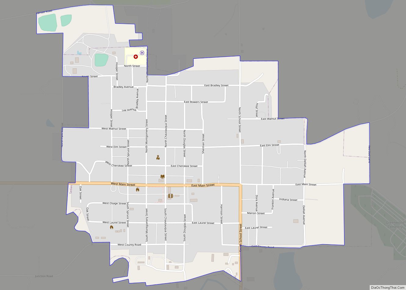 Map of Sedan city, Kansas
