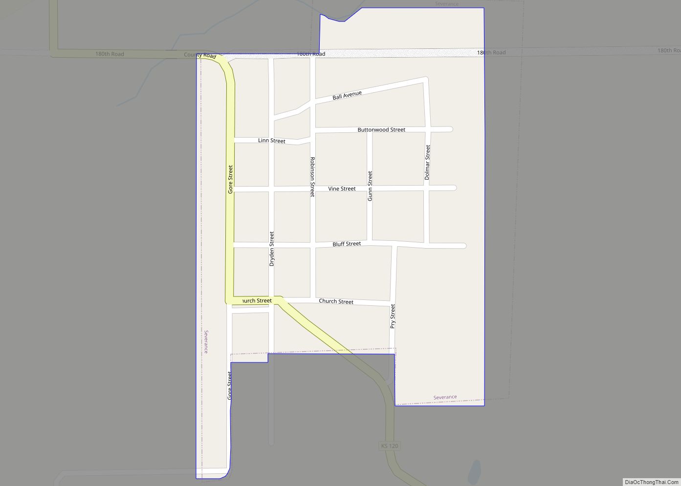 Map of Severance city, Kansas
