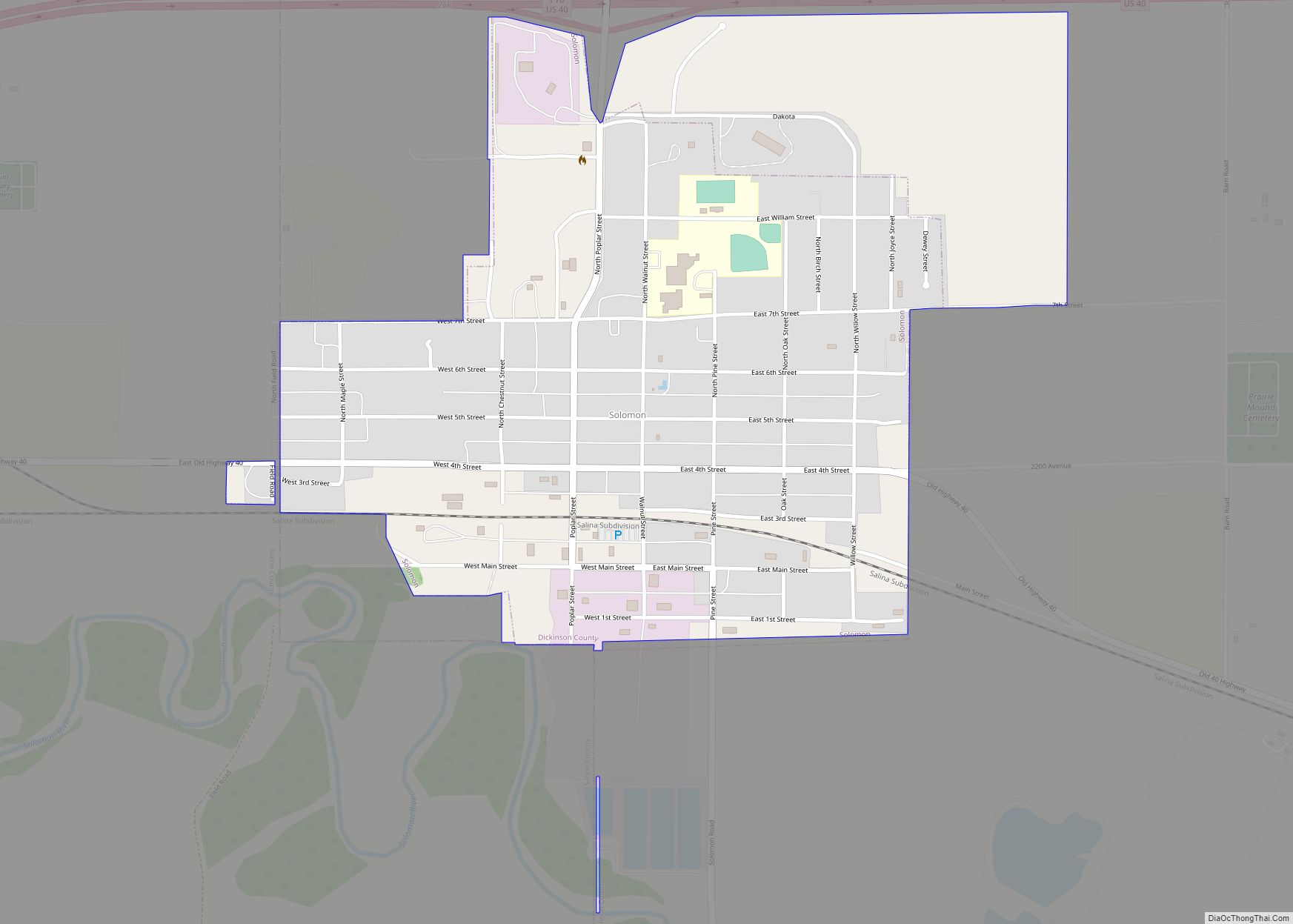 Map of Solomon city, Kansas