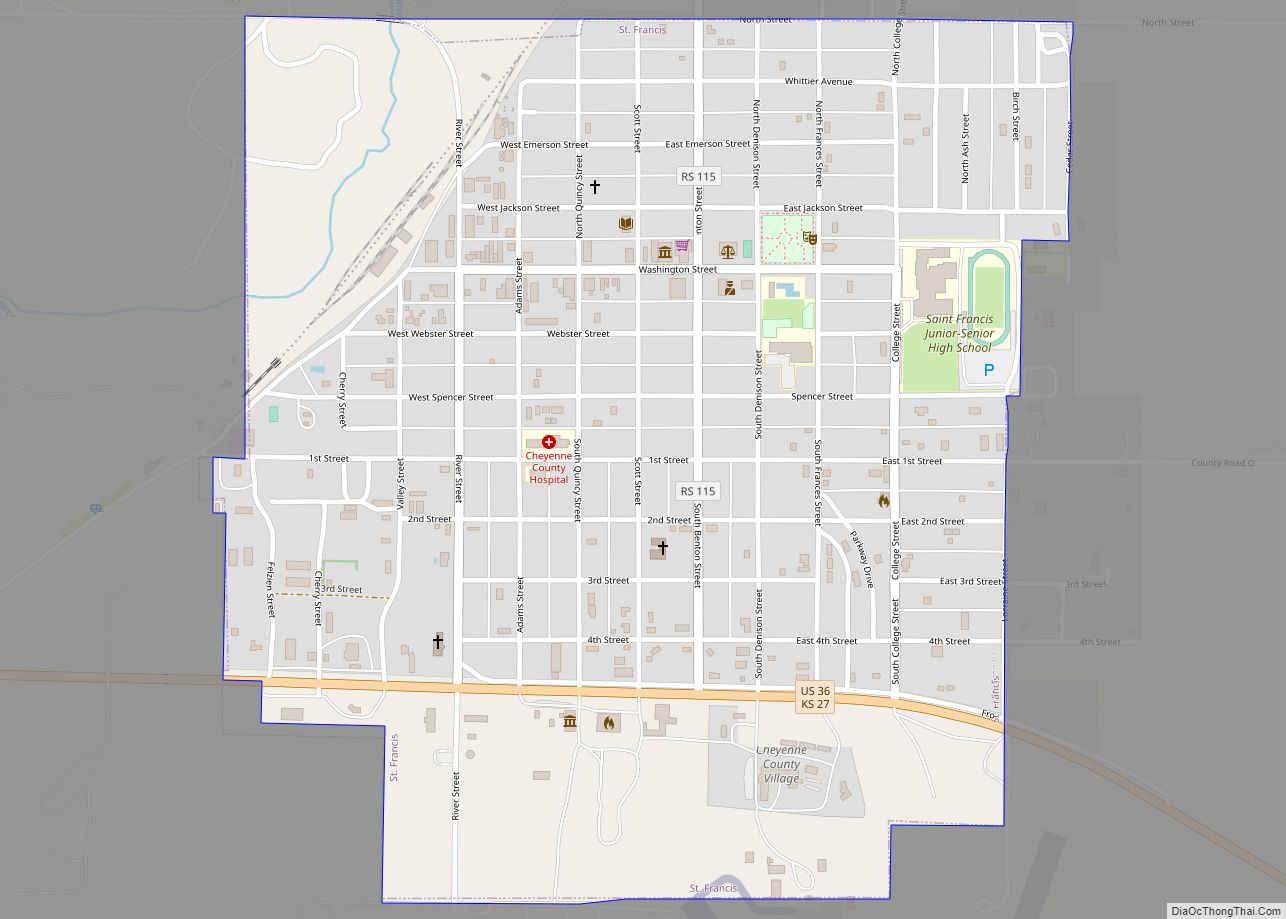Map of St. Francis city, Kansas