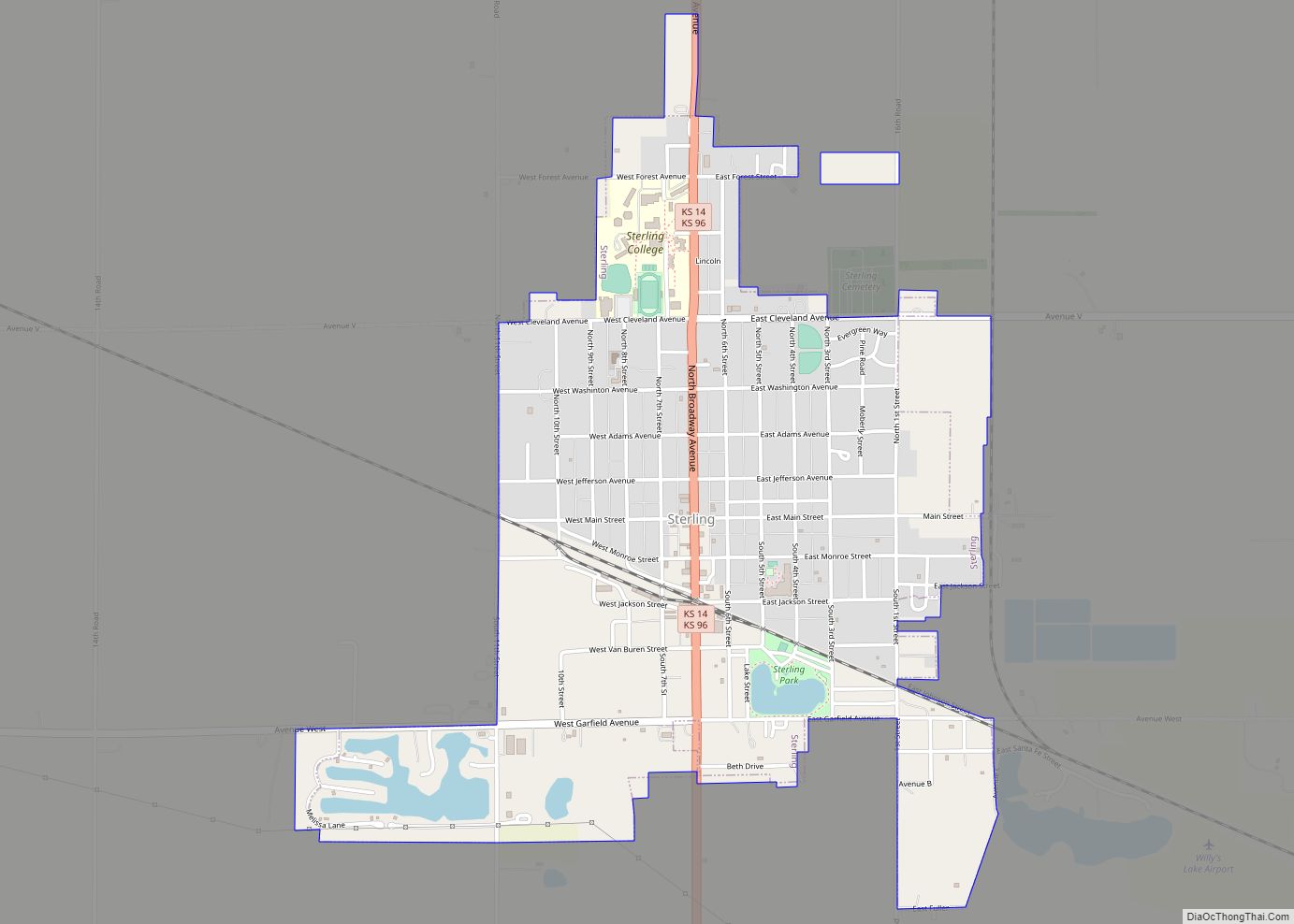 Map of Sterling city, Kansas