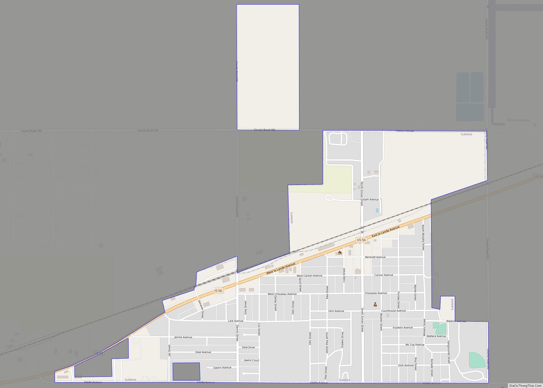 Map of Sublette city, Kansas