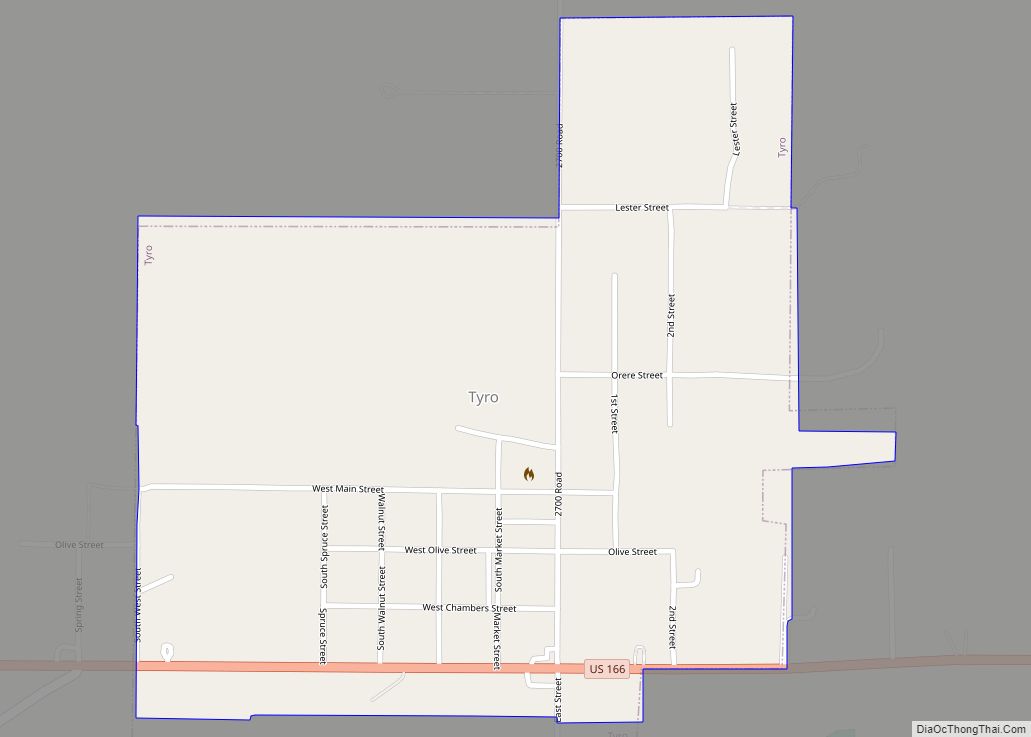 Map of Tyro city, Kansas