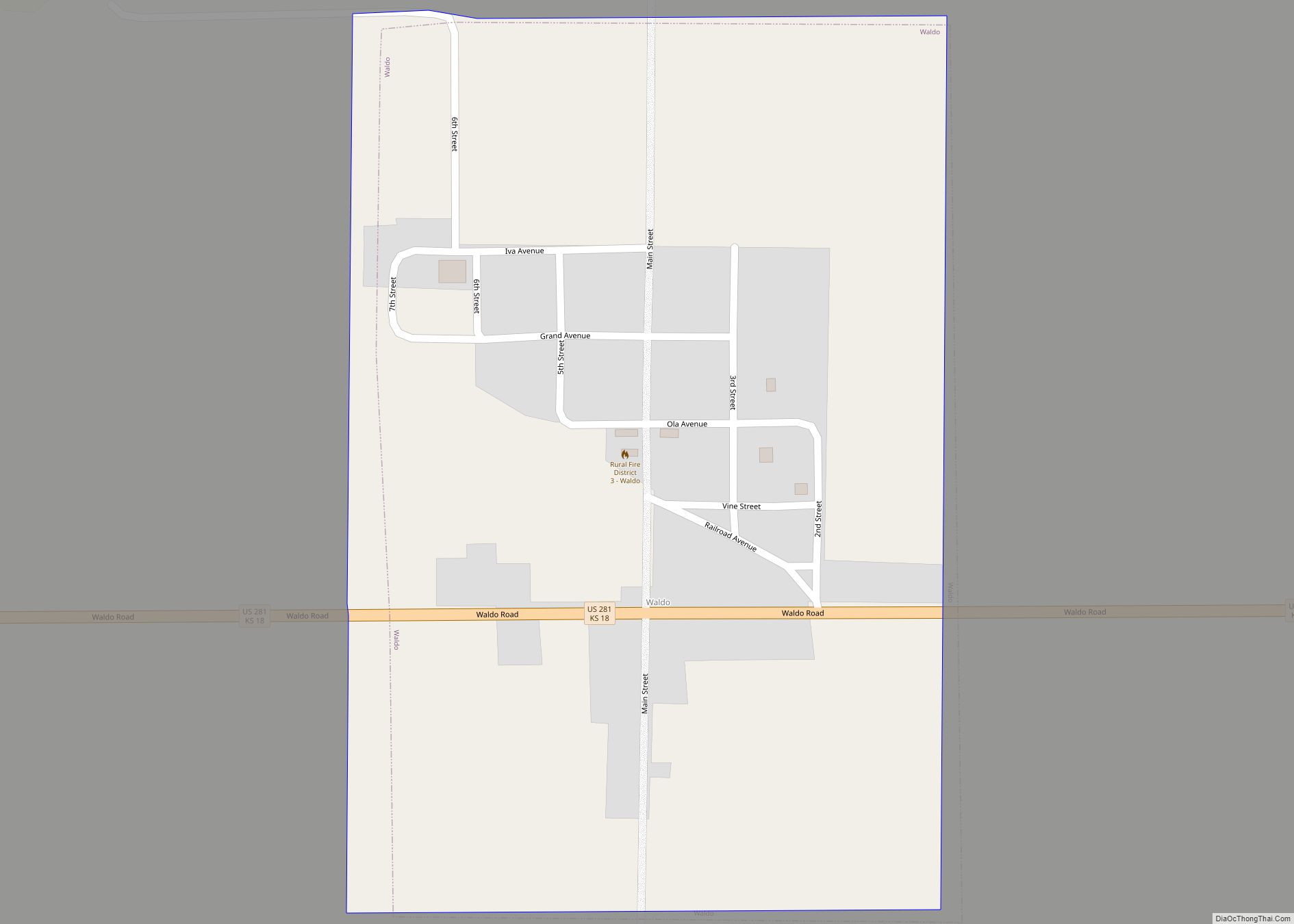 Map of Waldo city, Kansas